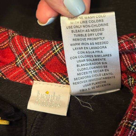 Bright Future Baby Sz 0-3M Black Velvet One Piece Romper Red Black Plaid Collar - Picture 4 of 4